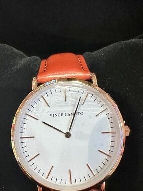 Vince Camuto Rose Gold Case Watch with Orange Leather Strap